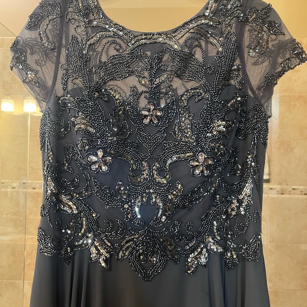 Elegant Dark Gray Embellished Evening Gown